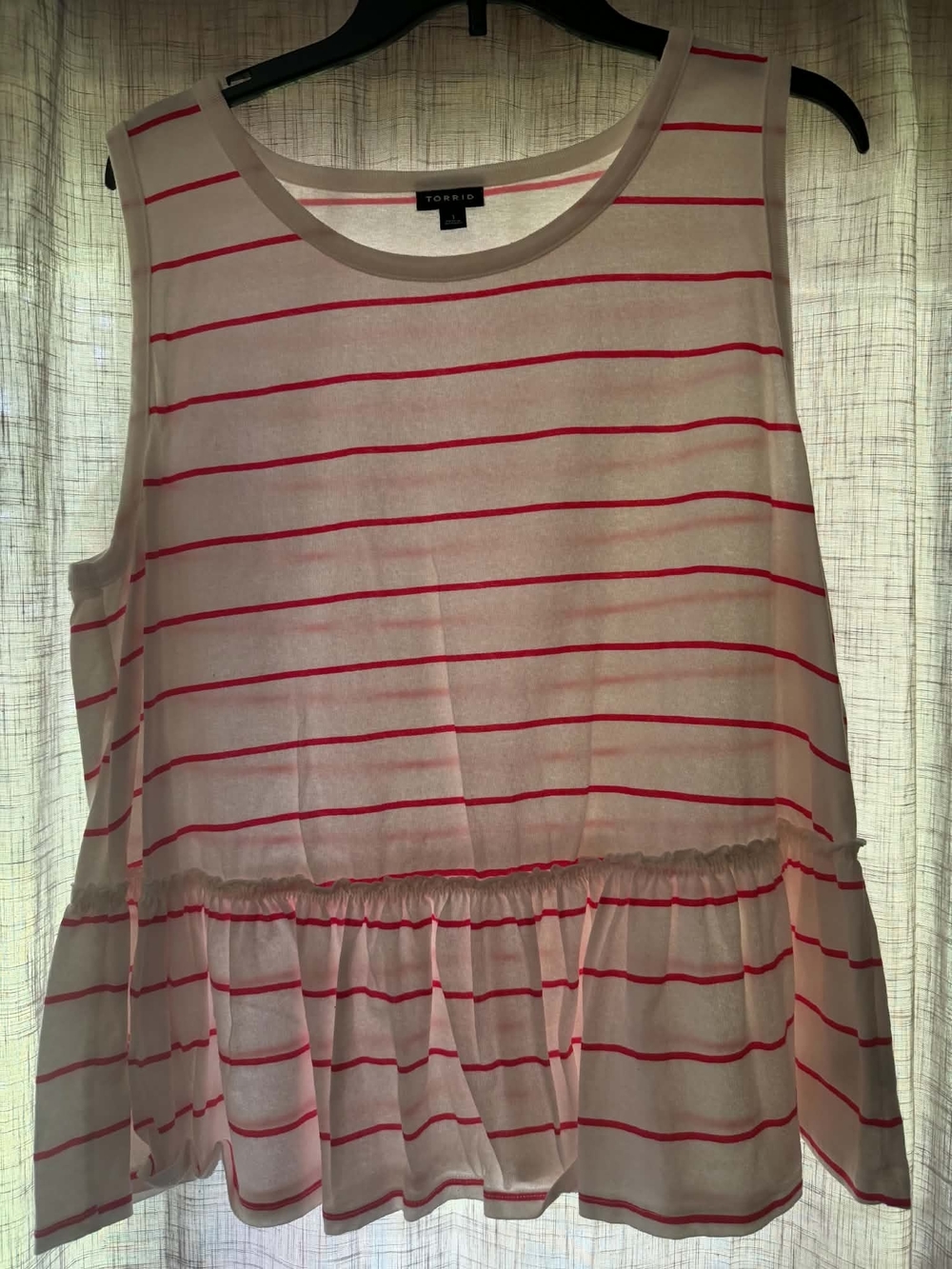 torrid White & Pink Striped Peplum Tank